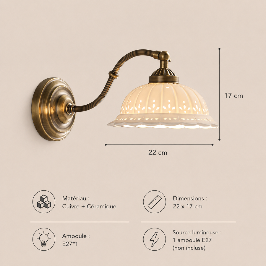 Applique Murale Cloche Porcelaine Blanche et Laiton Vintage - Chambre Salle de Bain Salon — Campanio