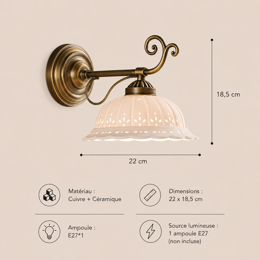 Applique Murale Cloche Porcelaine Blanche et Laiton Vintage - Chambre Salle de Bain Salon — Campanio
