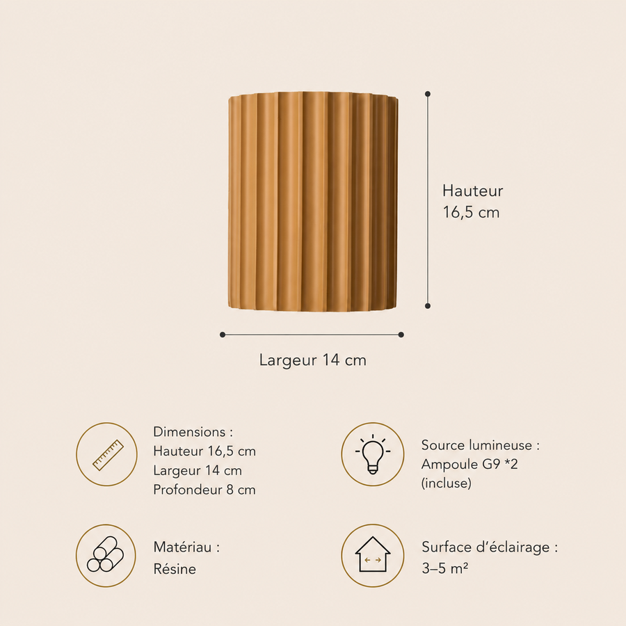 Applique Murale Cylindre Bois Texturé Minimaliste Design Moderne - Chambre Salle de Bain Salon — Colure