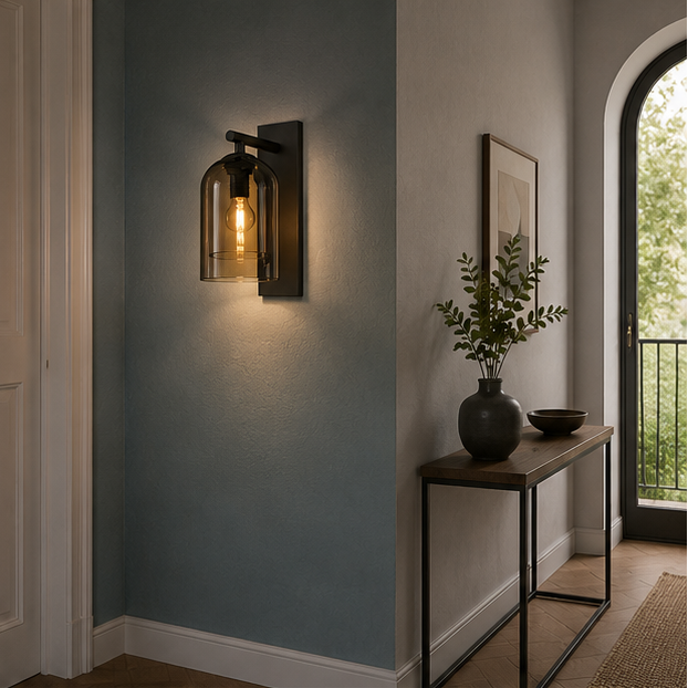 Applique Murale Cloche Verre Fumé et Métal Noir Noire - Chambre Salle de Bain Salon — Orm