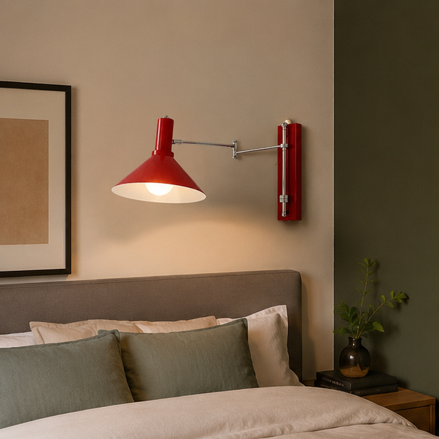Applique Murale Conique Métal Rouge Articulée - Chambre Salon Salle de Bain — Amphitrite