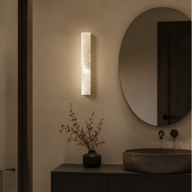 Applique Murale Cylindre Marbre Blanc Épuré Design Moderne - Chambre Salle de Bain Salon — Fuste