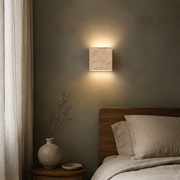 Applique Murale Demi-Sphère Céramique Beige et Bois - Chambre Salon Salle de Bain — Luna