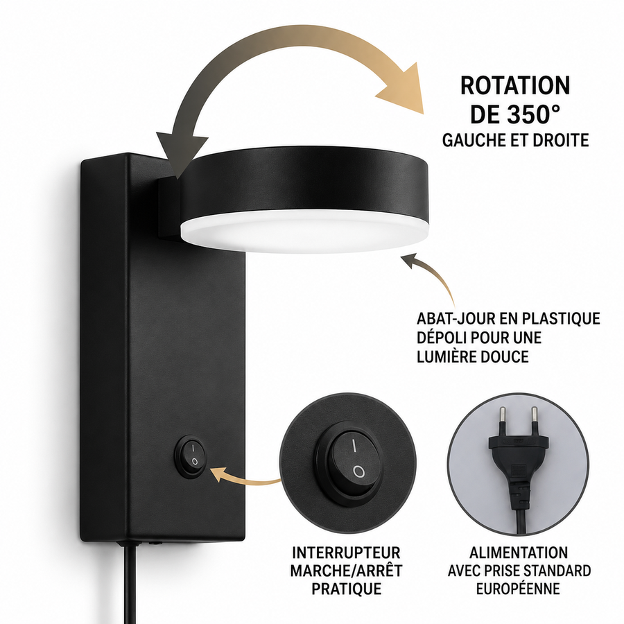 Applique Murale Rectangle Métal Noir Mat Minimaliste Design Moderne Noire - Chambre Salle de Bain Salon — Porphyre