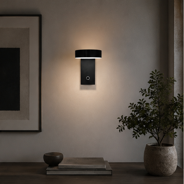 Applique Murale Rectangle Métal Noir Mat Minimaliste Design Moderne Noire - Chambre Salle de Bain Salon — Porphyre