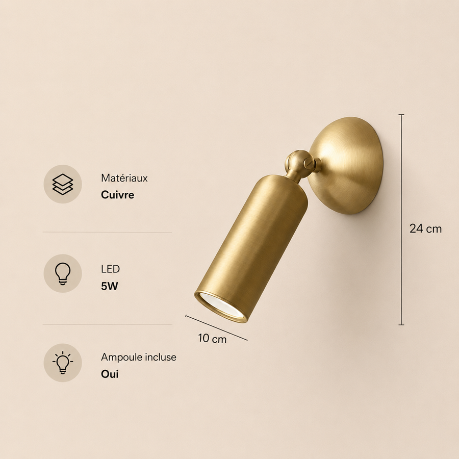 Applique Murale Cylindre Laiton Doré Minimaliste Design Moderne Dorée - Chambre Salle de Bain Salon — Sono