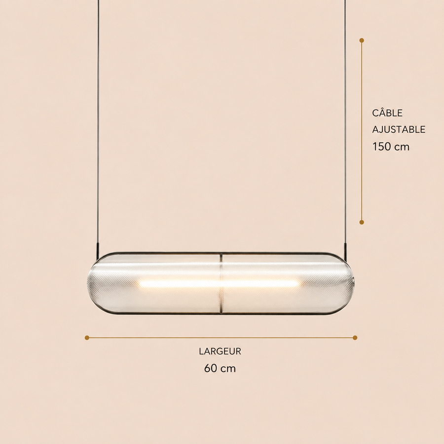 Suspension Cylindre Verre Texturé Transparent Minimaliste Design - Chambre Salon Cuisine — Fuste