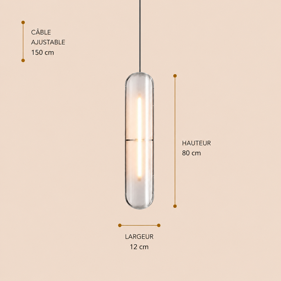 Suspension Cylindre Verre Texturé Transparent Minimaliste Design - Chambre Salon Cuisine — Fuste