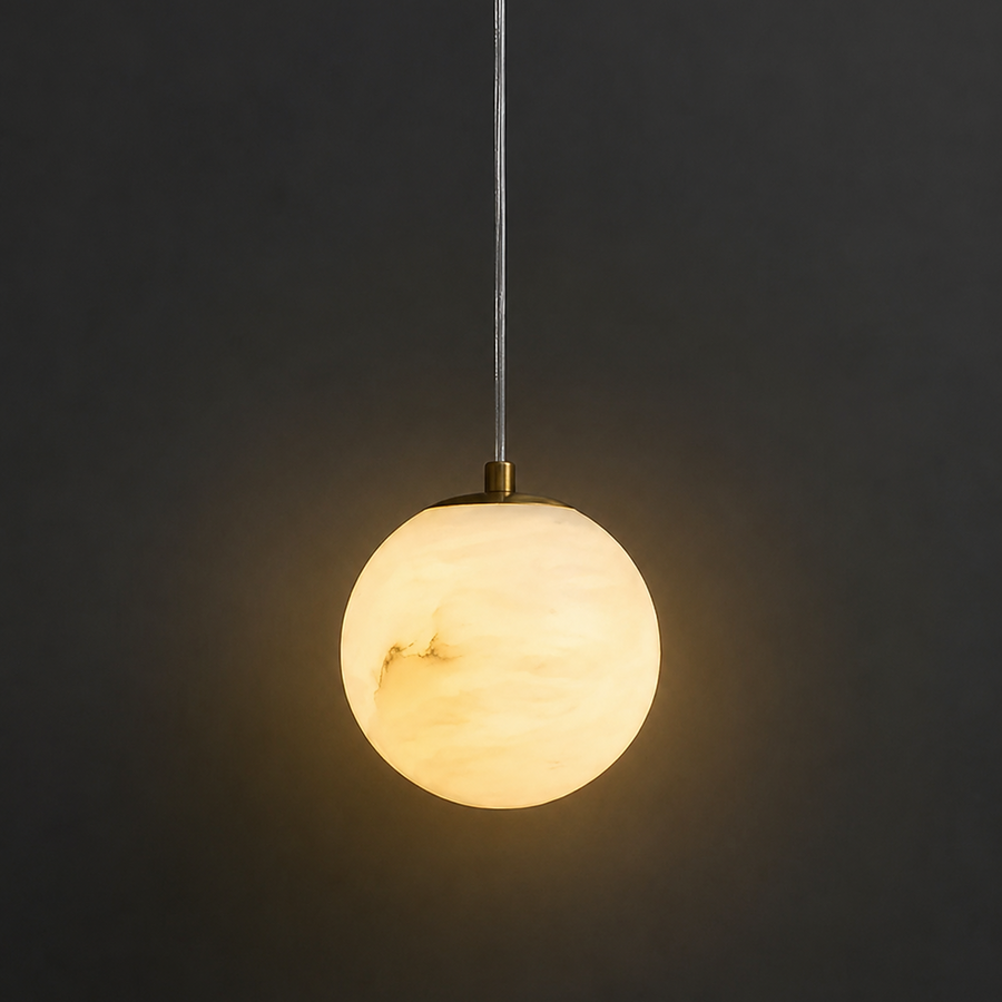 Suspension Sphère Albâtre Blanc et Laiton Épuré Design Boule - Cuisine Salon Salle à Manger — Solis
