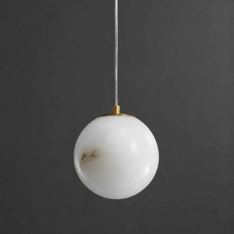 Suspension Sphère Albâtre Blanc et Laiton Épuré Design Boule - Cuisine Salon Salle à Manger — Solis
