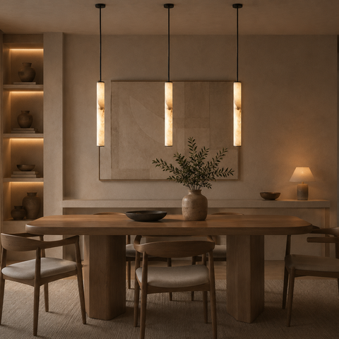 Suspension Cylindre Albâtre Blanc Minimaliste Design - Chambre Salon Cuisine — Colure
