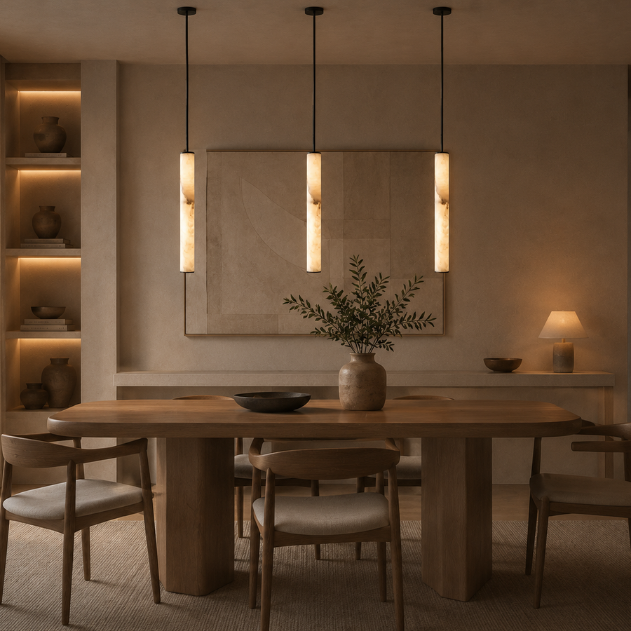 Suspension Cylindre Albâtre Blanc Minimaliste Design - Chambre Salon Cuisine — Colure