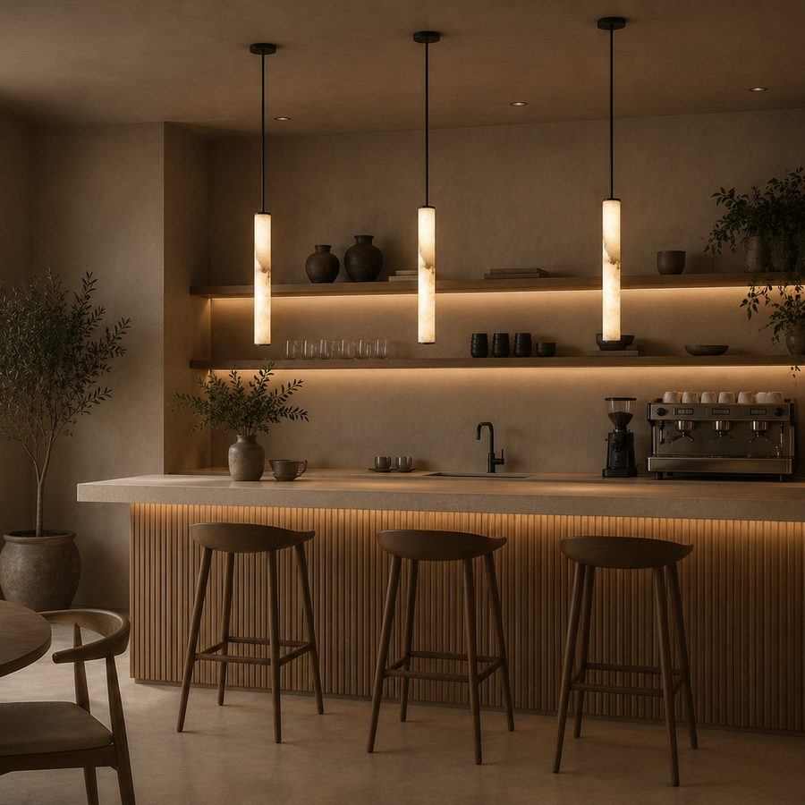 Suspension Cylindre Albâtre Blanc Minimaliste Design - Chambre Salon Cuisine — Colure