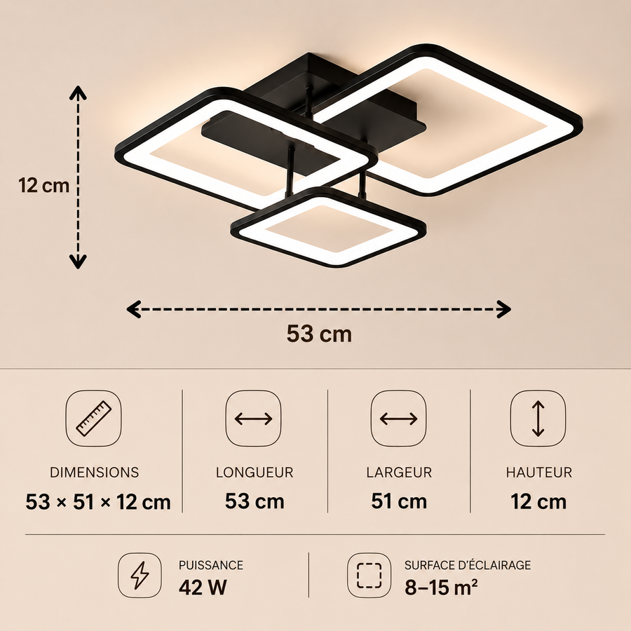Plafonnier Géométrique Aluminium Noir Mat Minimaliste Design Moderne - Salle de Bain Salon Chambre — Hexo