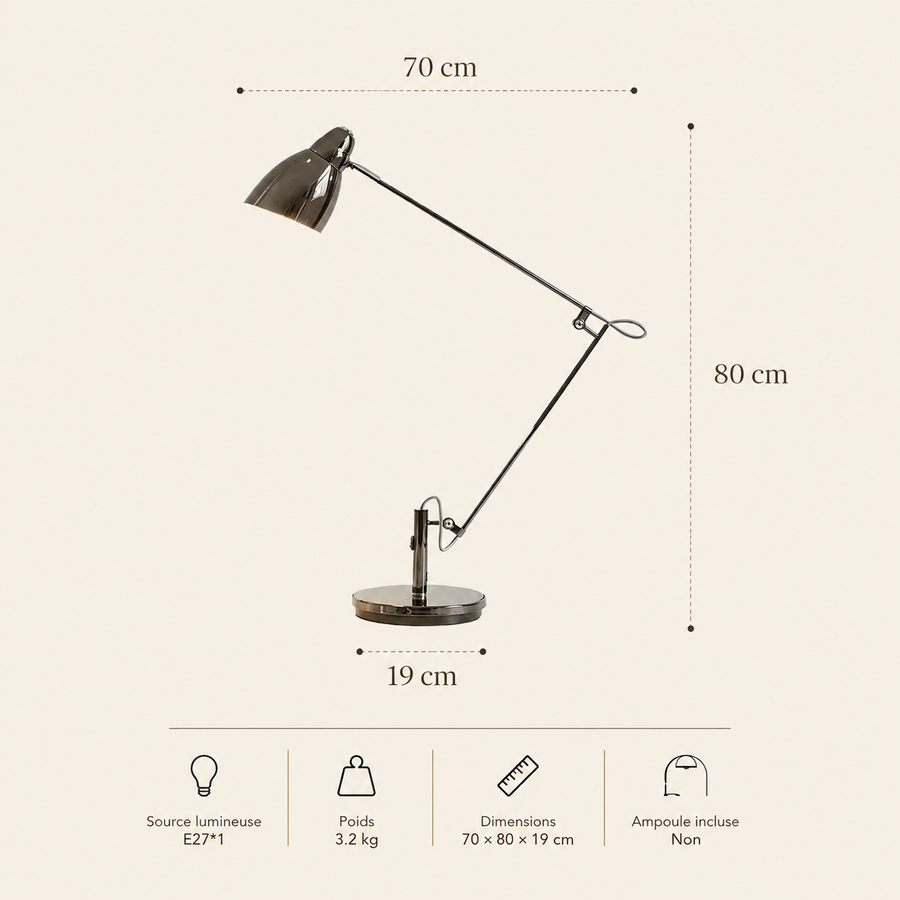 Lampe de Table Bras Articulé Acier Brossé Minimaliste Design - Chambre Bureau Salon — Aura