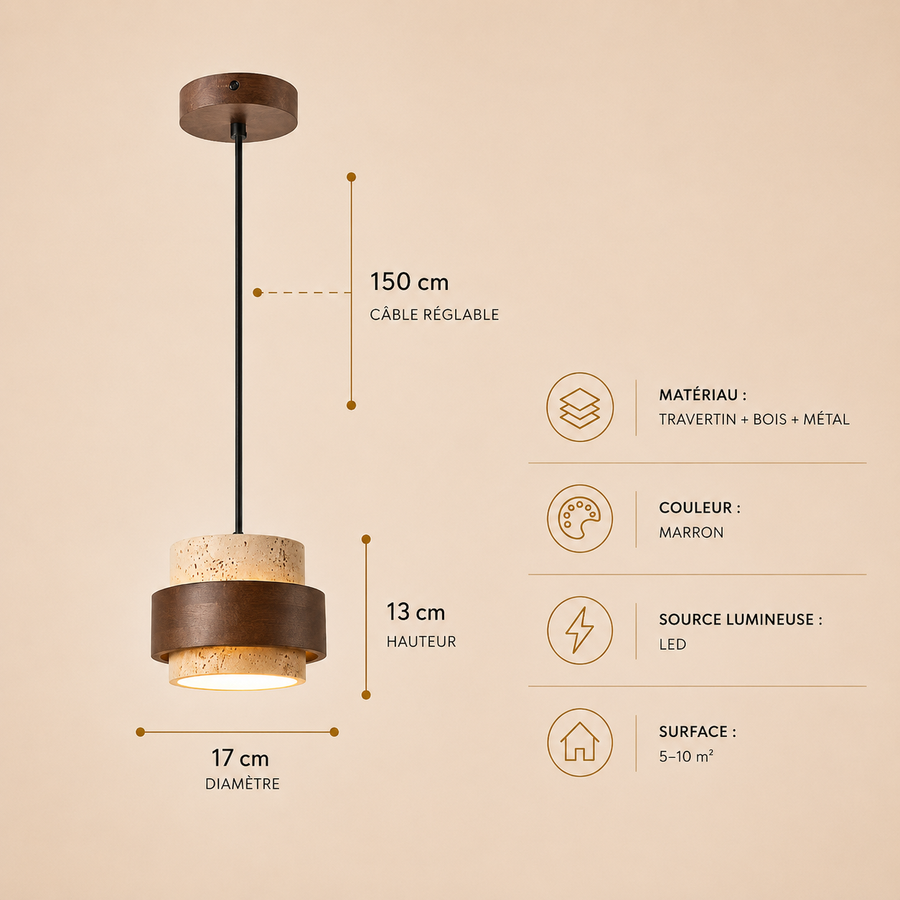 Suspension Cylindre Bois Foncé et Béton Brut - Chambre Salon Cuisine — Fuseau