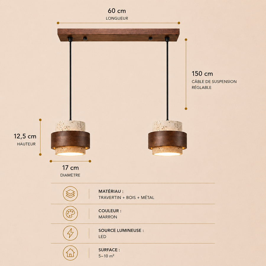 Suspension Cylindre Bois Foncé et Béton Brut - Chambre Salon Cuisine — Fuseau