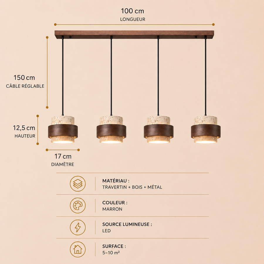 Suspension Cylindre Bois Foncé et Béton Brut - Chambre Salon Cuisine — Fuseau