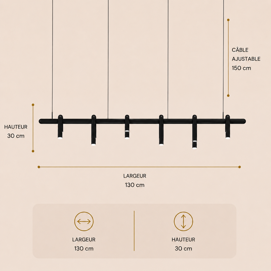 Suspension Cylindre Métal Noir Mat Minimaliste Design - Chambre Salon Cuisine — Pilare