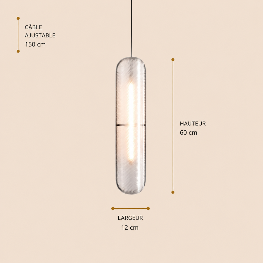 Suspension Cylindre Verre Texturé Transparent Minimaliste Design - Chambre Salon Cuisine — Fuste