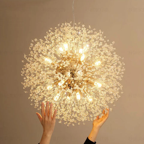 Lustre Suspension Sphère Cristal Étincelant et Métal Doré - Salon Salle à Manger — Novus