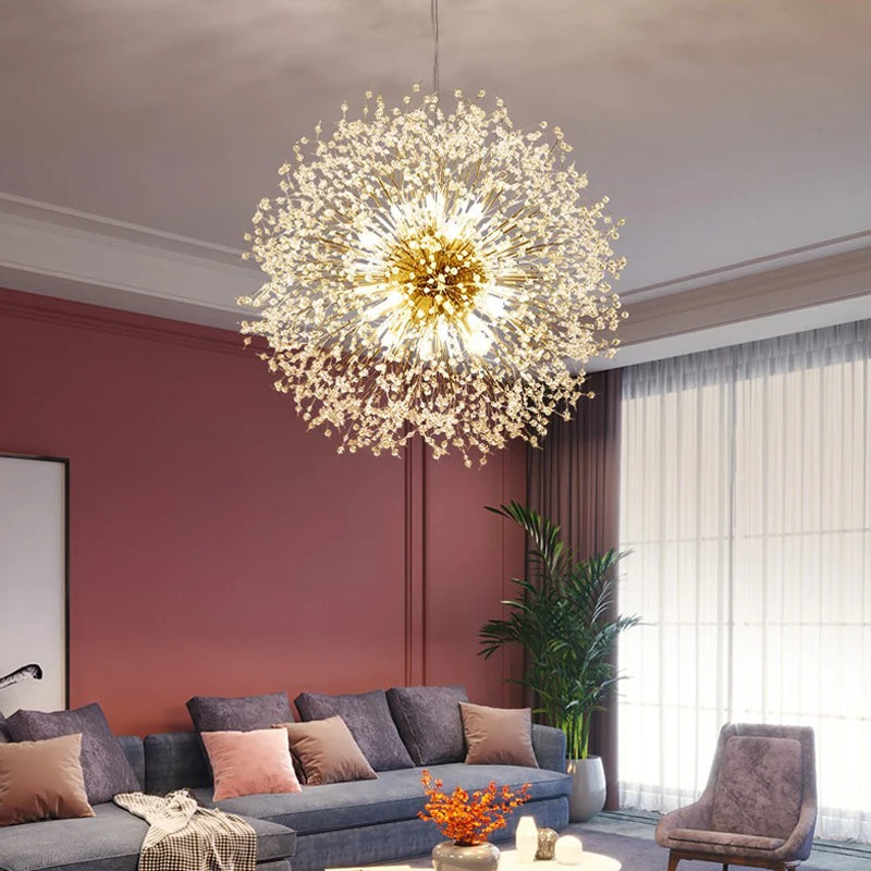 Lustre Suspension Sphère Cristal Étincelant et Métal Doré - Salon Salle à Manger — Novus