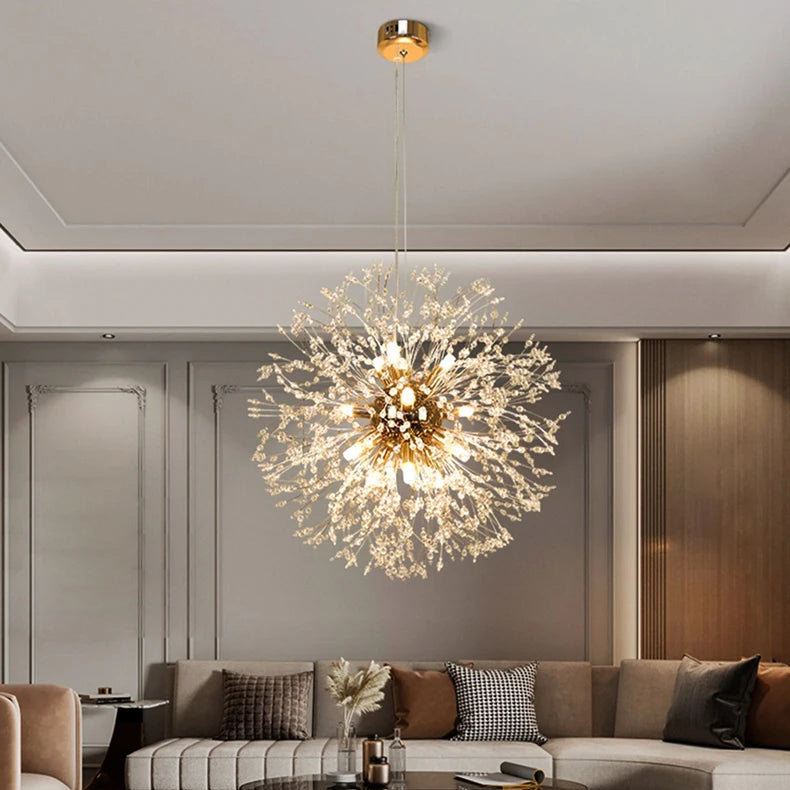 Lustre Suspension Sphère Cristal Étincelant et Métal Doré - Salon Salle à Manger — Novus