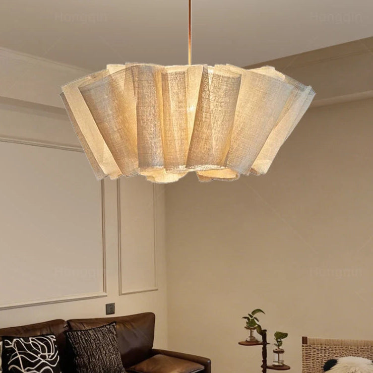 Suspension Pétales Tissu Lin Beige Wabi-Sabi Design - Chambre Salon Cuisine — Corymbe