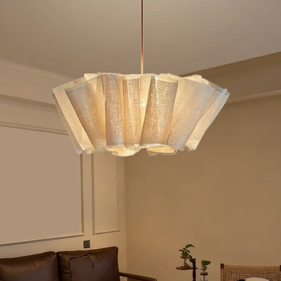 Suspension Pétales Tissu Lin Beige Wabi-Sabi Design - Chambre Salon Cuisine — Corymbe