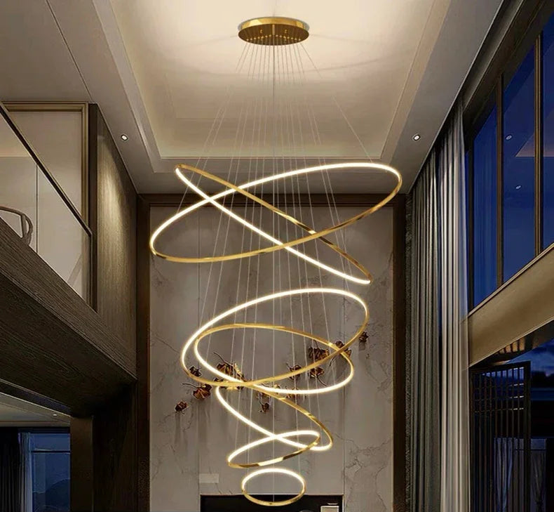 Suspension Spirale Anneaux Métal Doré Contemporain Design - Cuisine Salon Salle à Manger — Nexus