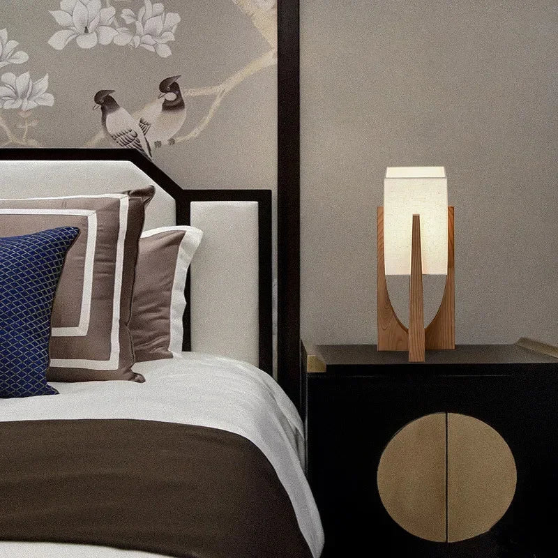 Lampadaire Géométrique Bois Naturel Minimaliste Design - Salon Bureau Chambre — Hexo