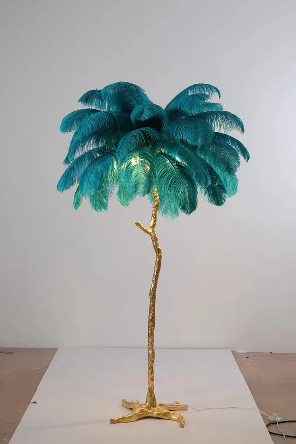 Lampadaire Feuillage Plumes Crème et Métal Doré - Salon Bureau Chambre — Folia