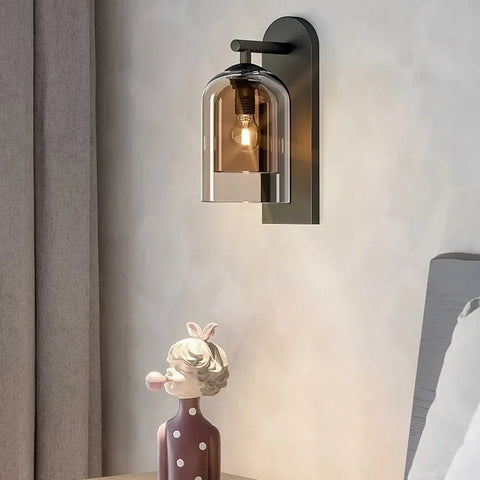 Applique Murale Cloche Verre Fumé et Métal Noir Noire - Chambre Salle de Bain Salon — Orm