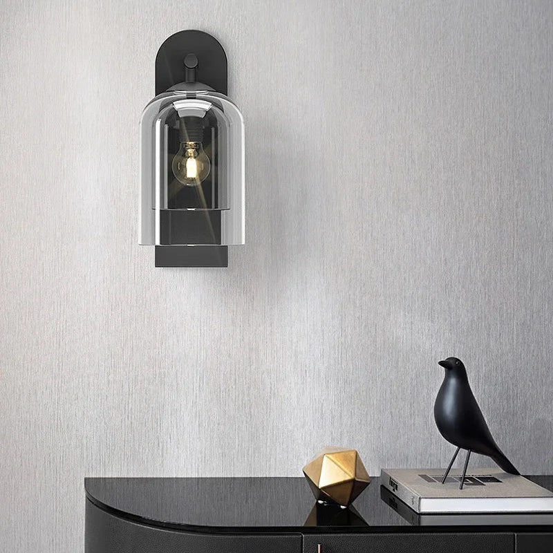 Applique Murale Cloche Verre Fumé et Métal Noir Noire - Chambre Salle de Bain Salon — Orm
