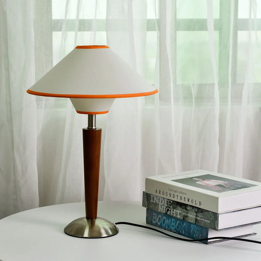 Lampe de Table Cône Tissu Vert et Bois - Chambre Bureau Salon — Cono