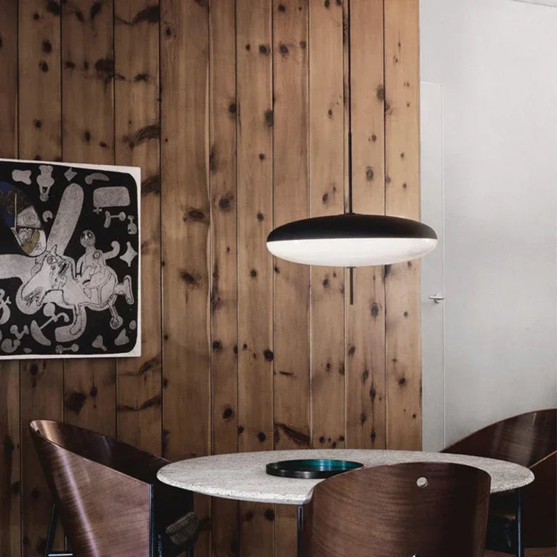 Suspension Disque Métal Noir et Verre Opalin - Chambre Salon Cuisine — Xenon