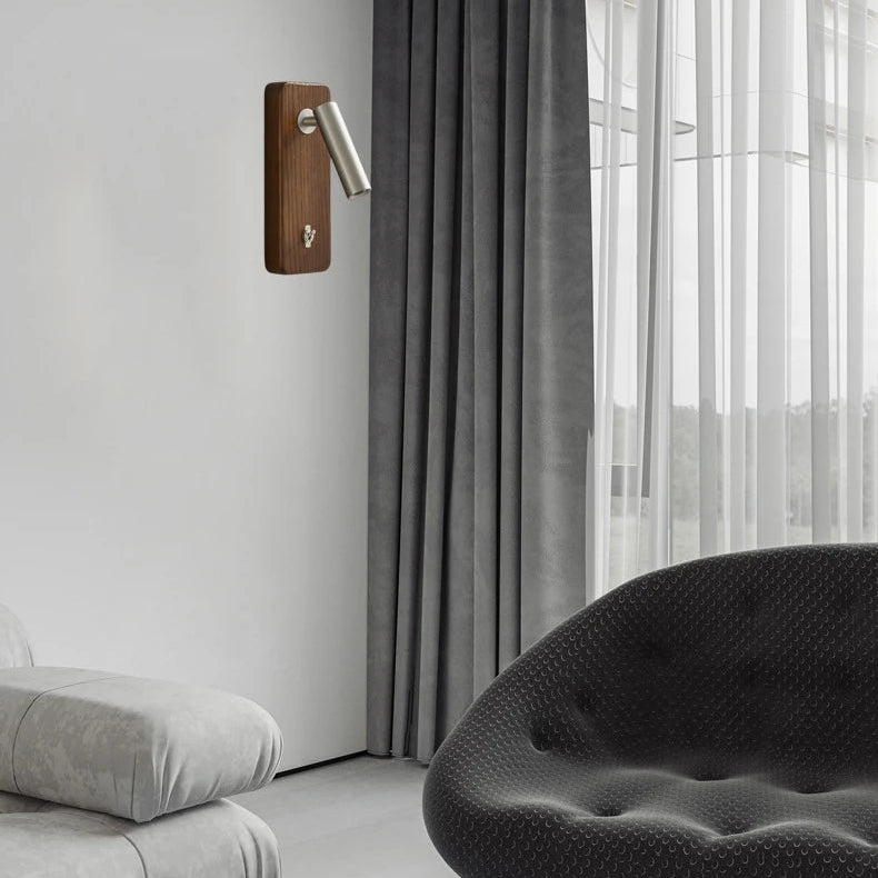 Applique Murale Cylindre Laiton et Bois Noyer Épuré Design Moderne - Chambre Salle de Bain Salon — Prisme