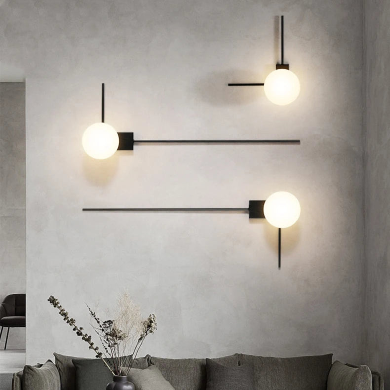 Applique Murale Sphère Verre Opalin Minimaliste Noir Mat Design Moderne - Chambre Salle de Bain Salon — Casimir