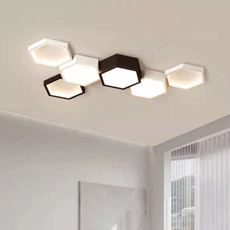 Plafonnier Hexagone Métal Noir et Blanc Minimaliste Design Moderne - Salle de Bain Salon Chambre — Presto