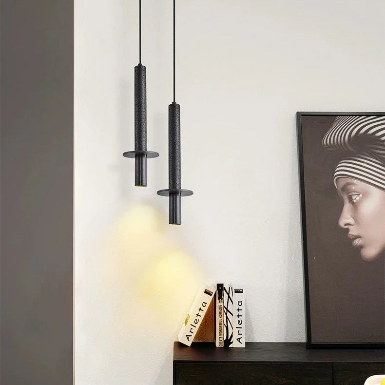 Suspension Cylindre Acier Noir Mat Minimaliste Design - Chambre Salon Cuisine — Vivace