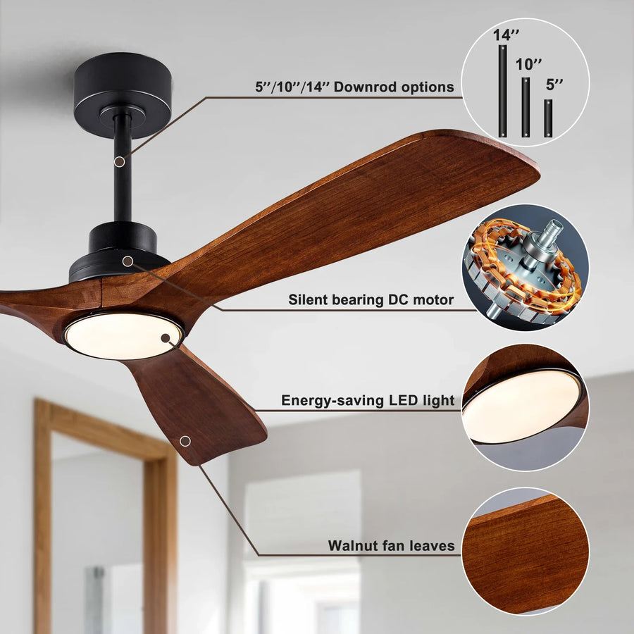 Ventilateur de Plafond Bois Silencieux avec Éclairage