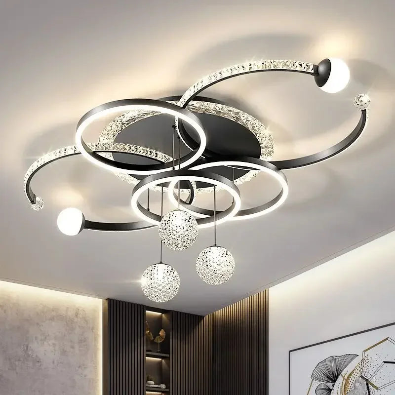 Lustre Plafonnier Anneaux Laiton Doré Minimaliste Dimmable Design - Salon Salle à Manger — Orbit
