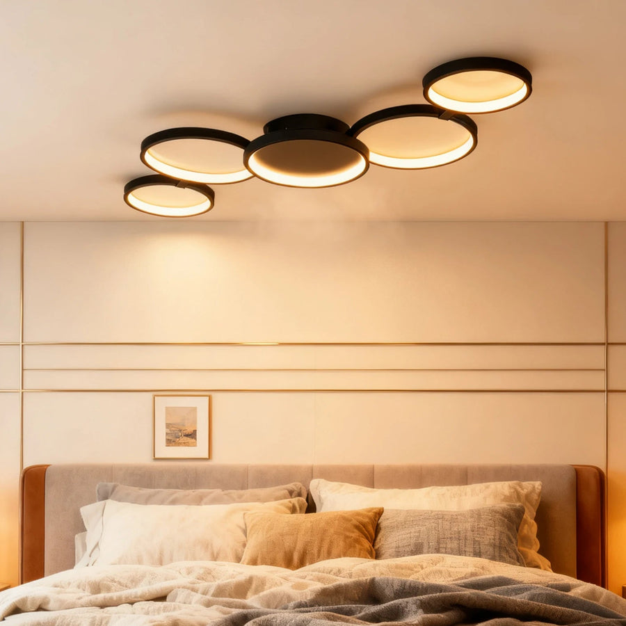 Plafonnier Anneaux Métal Design Salon LED Moderne Minimaliste - Salon Cuisine Chambre — Aether