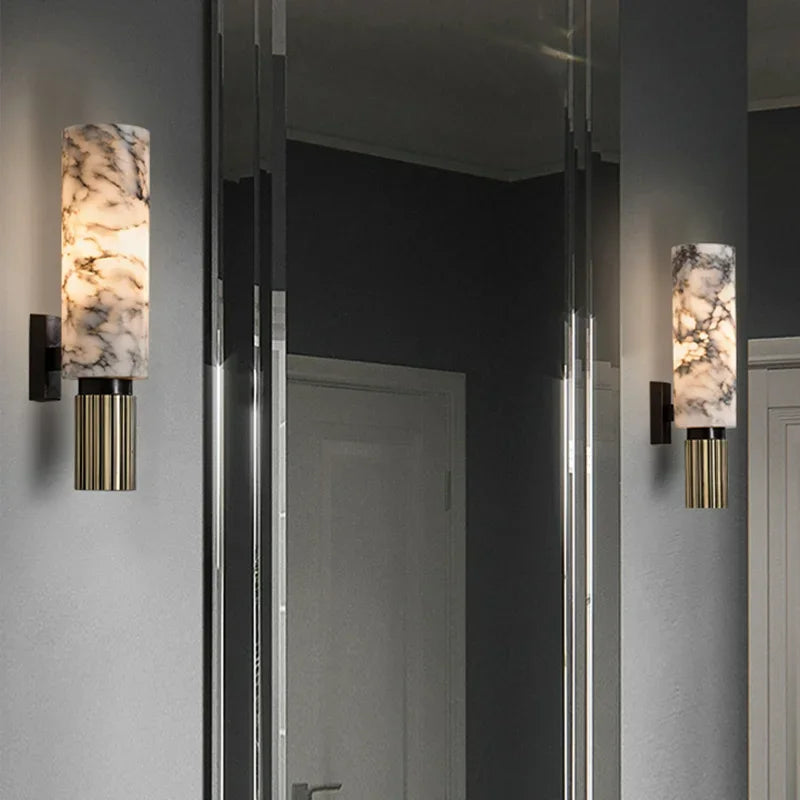 Vela Cylindre Marbre Blanc et Métal Noir