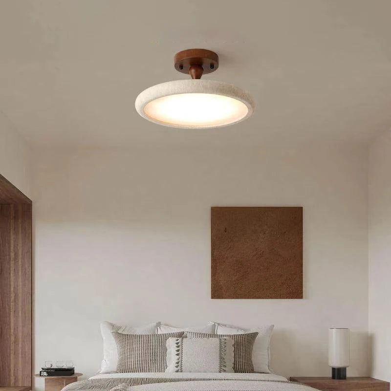 Plafonnier Anneau Bois Naturel et Métal Noir - Salon Chambre Salle à Manger — Canopus