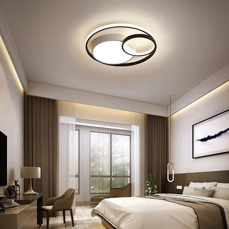 Plafonnier Anneaux Métal Noir et Blanc Minimaliste Design Moderne - Salle de Bain Salon Chambre — Dëris