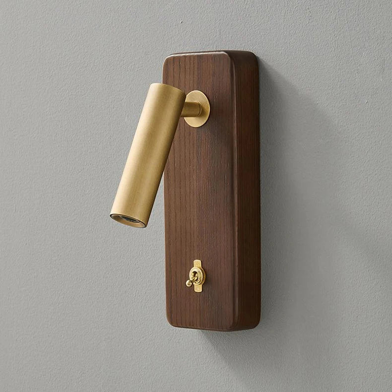 Applique Murale Cylindre Laiton et Bois Noyer Épuré Design Moderne - Chambre Salle de Bain Salon — Prisme