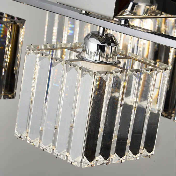Lustre Plafonnier Cube Cristal et Métal Chromé Art Déco - Salon Salle à Manger — Cristallo