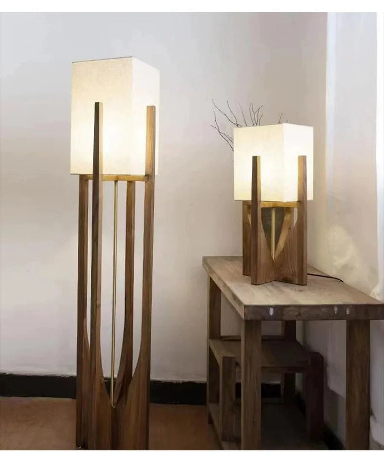 Lampadaire Géométrique Bois Naturel Minimaliste Design - Salon Bureau Chambre — Hexo