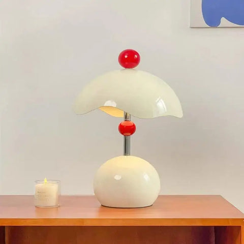 Lampe de Table Sphère Métal Blanc et Rouge Art Déco - Chambre Bureau Salon — Oxys